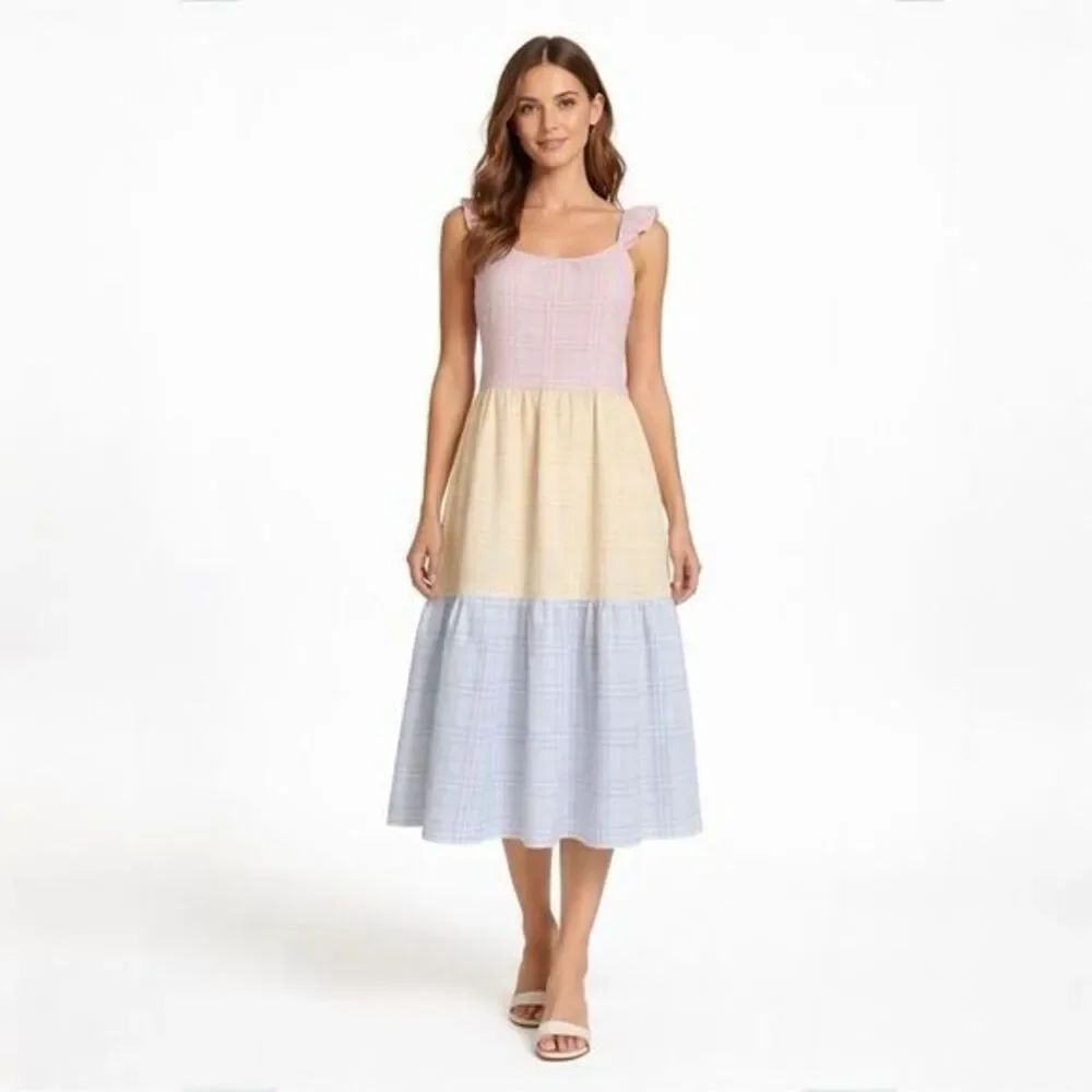 NWT By The River Tiered Plaid Midi Dress Large $280